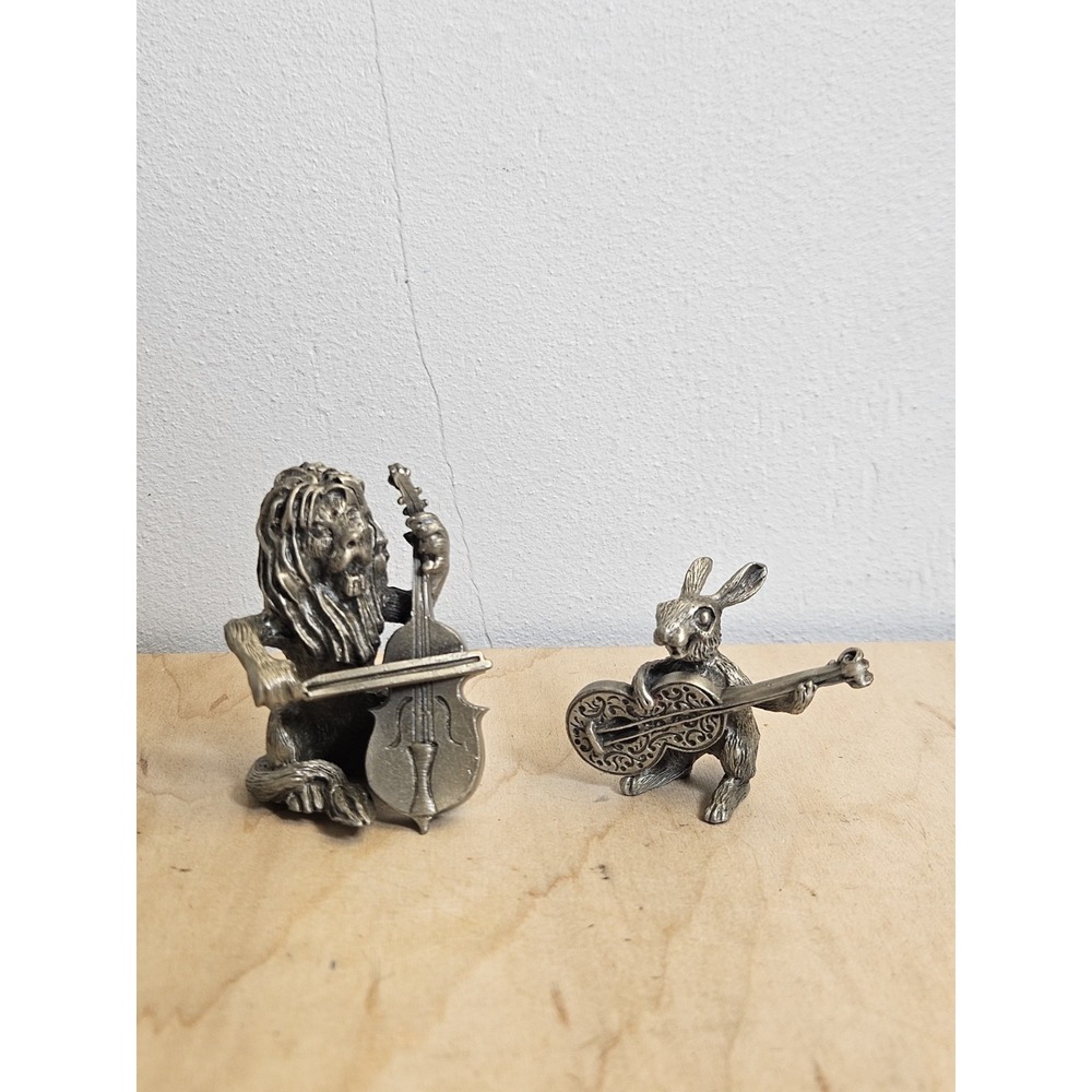 Vintage Hudson Pewter Strike Up the Band Lorenzo Lion Rabbit Guitar Figurines